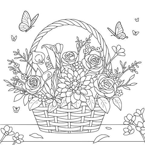 Flower Basket and Butterflies