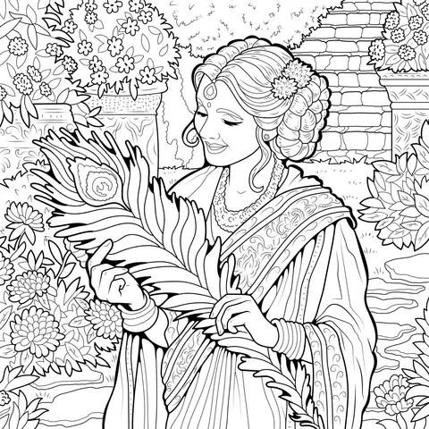 Classical Woman Holding a Peacock Feather