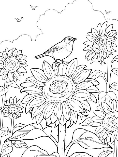 Sunflowers and a Bird