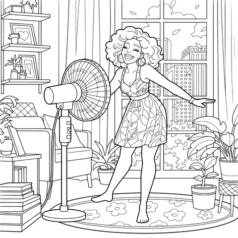 Woman enjoying the coolness of a fan