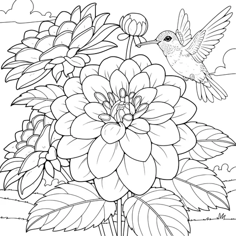 Hummingbird and Dahlia