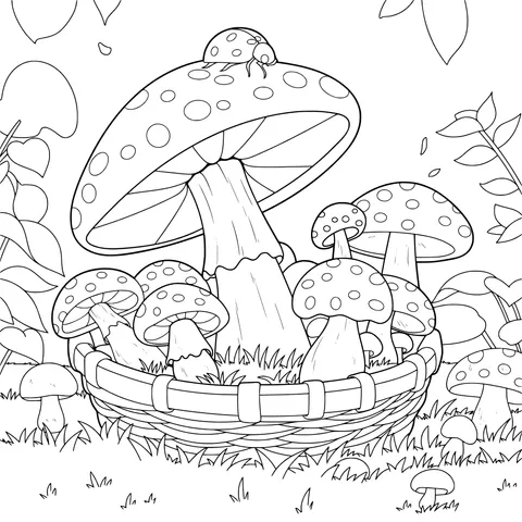 Natural Scene of Mushrooms and Ladybug