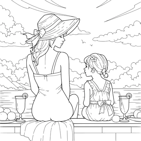 Warm Moment of Mother and Daughter by the Sea