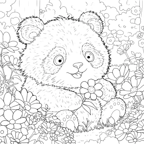 Adorable Panda in a Flower - filled Meadow