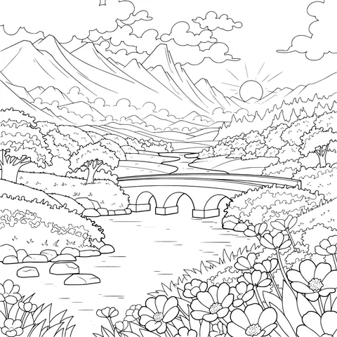 Beautiful Landscape with Mountains and Rivers