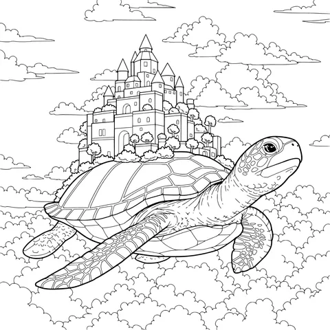 Fantastic Scene of a Turtle Carrying a Castle