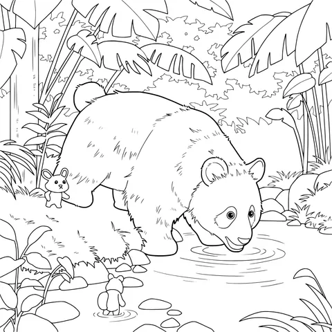 Panda Drinking Water in a Natural Scene