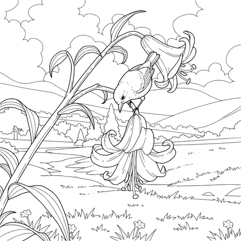 Bird and Flower in Pastoral Scenery