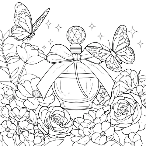 Perfume Bottle with Flowers and Butterflies