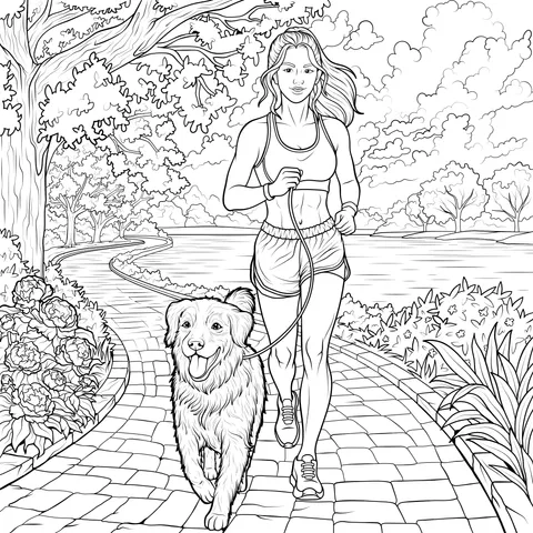 Woman Jogging with Dog in Park