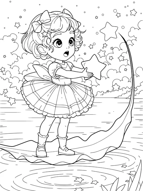 Little Girl in a Dreamy Starry Night