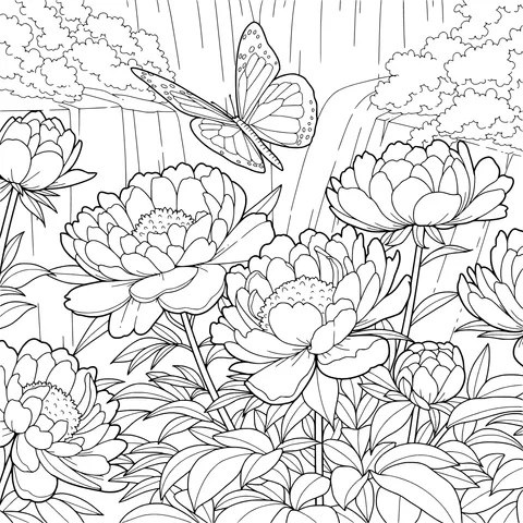 Beautiful Scene of Flowers and Butterfly