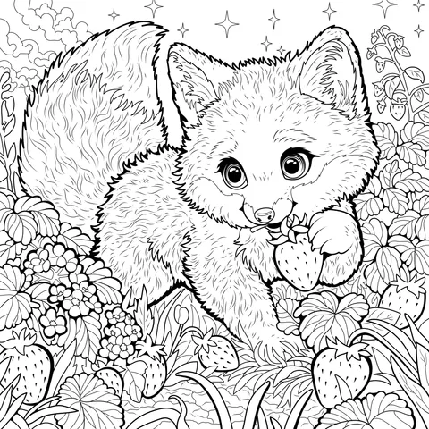 Adorable Fox Picking Strawberries