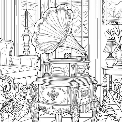 Vintage Gramophone Indoor Scene
