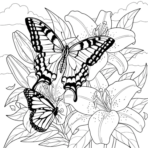 Butterflies Dancing Among Lilies