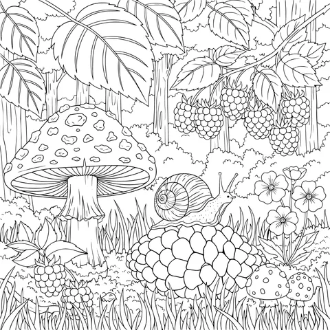 Mushrooms and Snail in the Forest