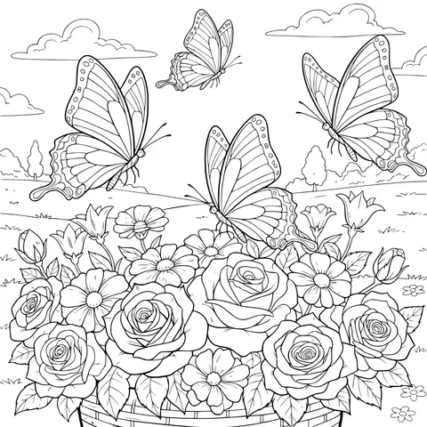 Colorful Butterflies among Flowers