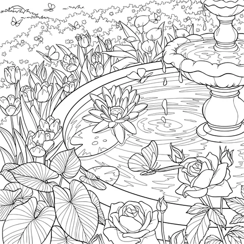 Garden Fountain Scene