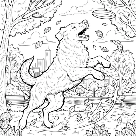 Dog Playing Frisbee in Autumn Park