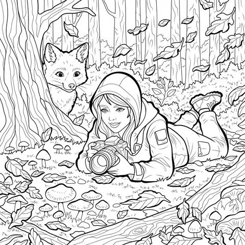 Girl Photographing in Autumn Forest