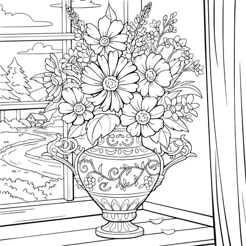 Flower - filled Vase by the Window