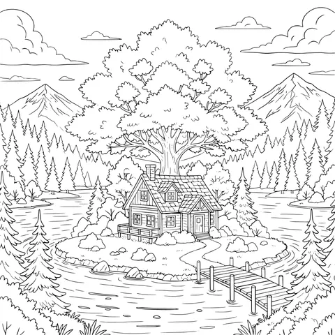 Autumn Cottage by the Lake