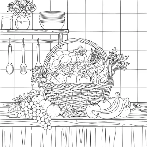 Fruit and Vegetable Basket in the Kitchen
