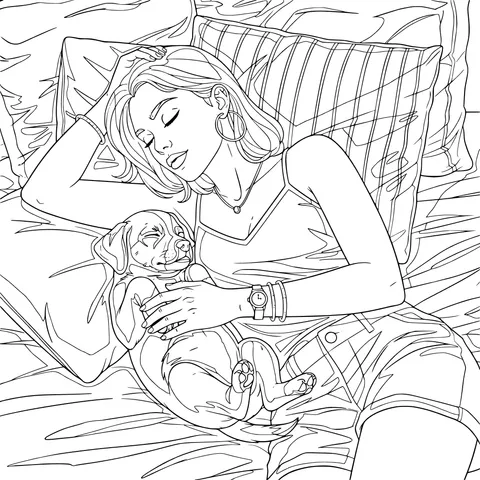 Warm Moment of a Girl and Her Puppy