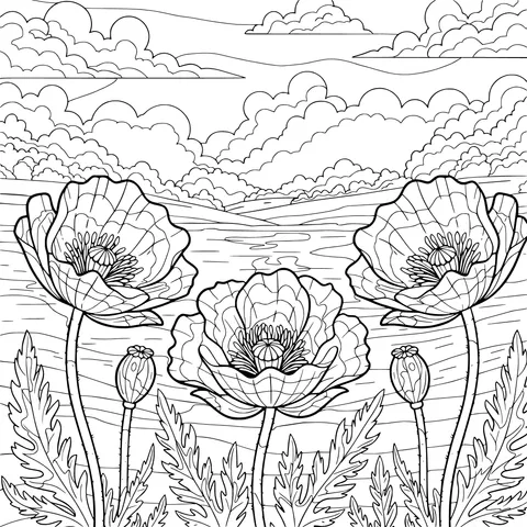 Beautiful Poppies by the River