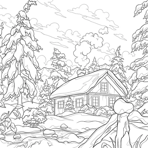 Beautiful Winter Cabin Scene