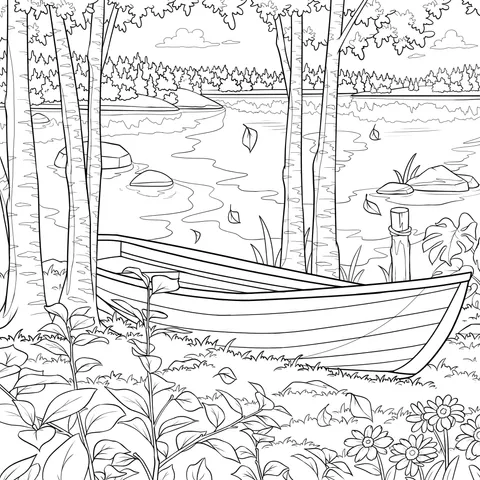 Autumn Lakeside Boat Scene