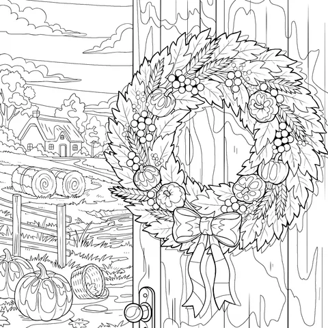 Autumn Door Decoration and Rural Scenery