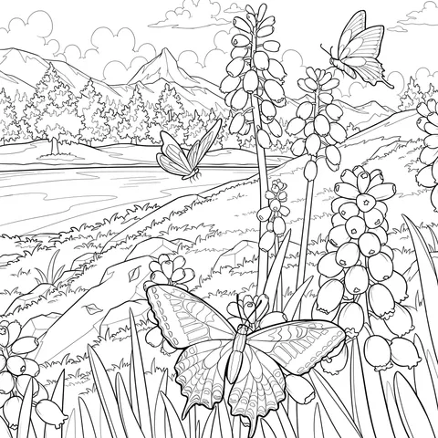 Springtime Butterflies among Flowers