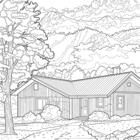 Beautiful Autumn Wooden - house Scene