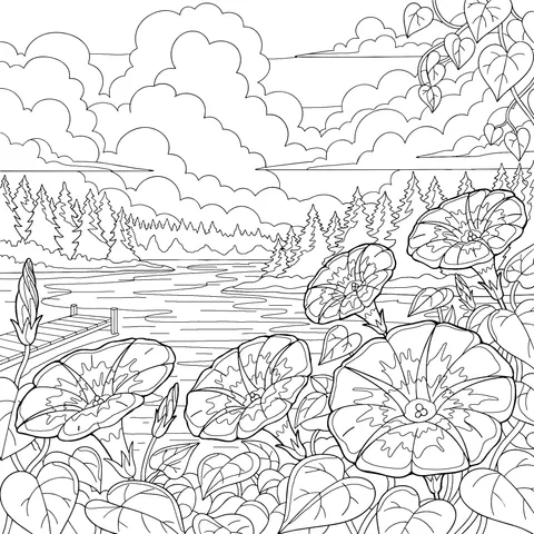 Morning Glories by the Lake