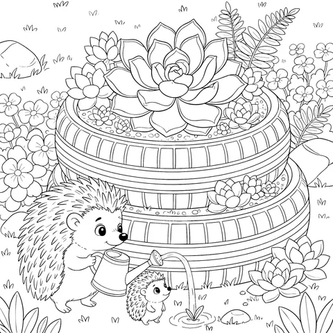 A Heart - warming Scene of Hedgehogs and Succulents