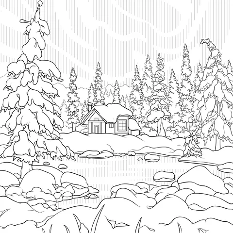 Winter Snow - scene Cabin