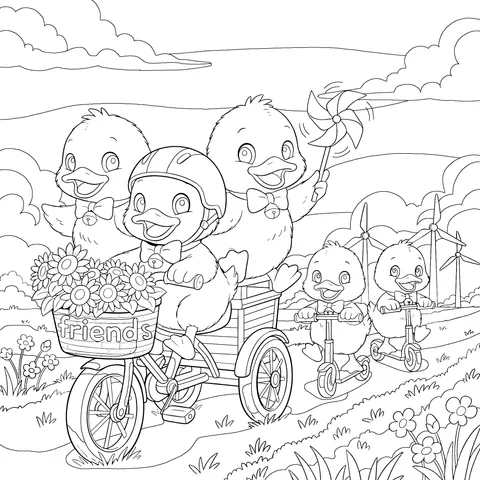 Little Yellow Ducks Riding Bikes