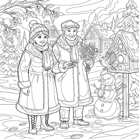 Warm - hearted Elderly Couple in Winter