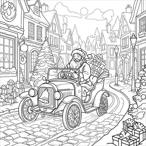 Santa Claus Driving to Deliver Gifts