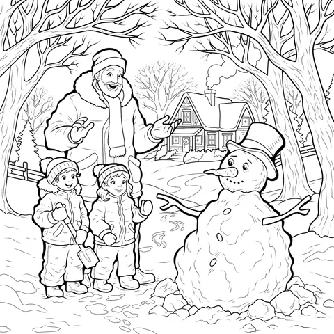 Parent - child Snowman - building Scene in Winter