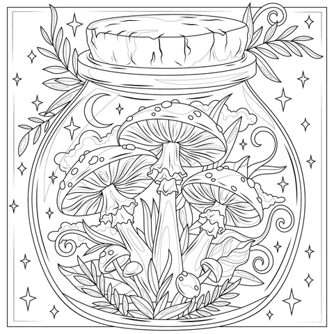 Dreamy Mushroom Jar Illustration
