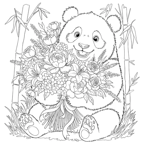 Panda Holding Flowers