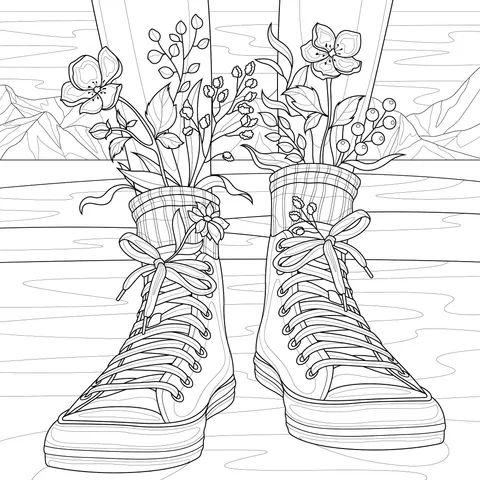 Creative Scene of Flowers and Shoes