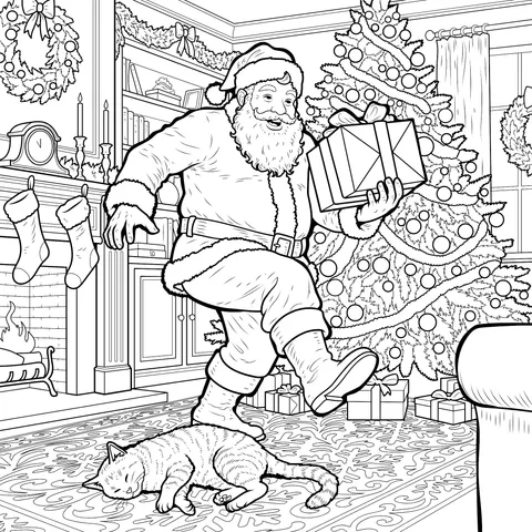 A Cozy Scene of Santa Claus and a Cat