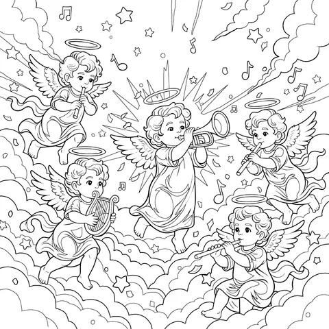 Little Angels Playing Music in the Clouds