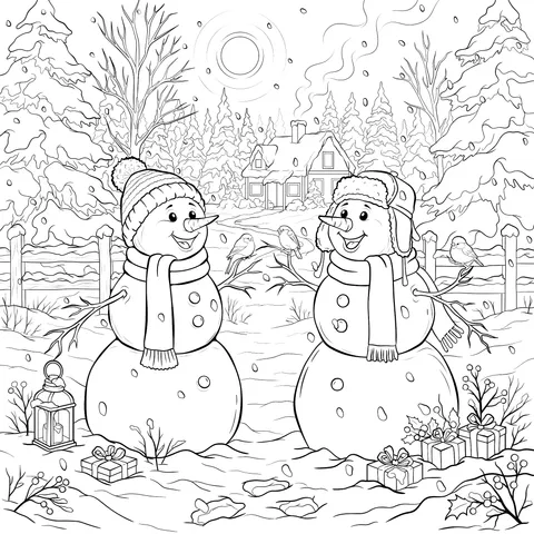 Romantic Winter Night of Snowmen