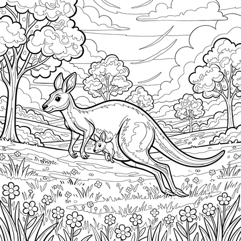 Jumping Kangaroo Mother and Joey