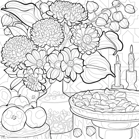 Colorful Flowers and Delightful Food Still - life