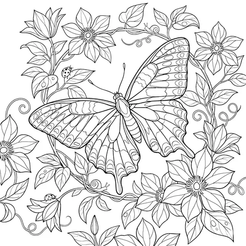 Romantic Scene of Butterfly and Flowers